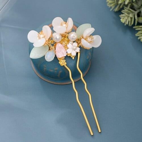 Vintage Hair Forks Hair Jewelry Handmade Hair Pin Gold Color U Shaped Hair Clip Flower Hair Stick Women Hair Accessories XH