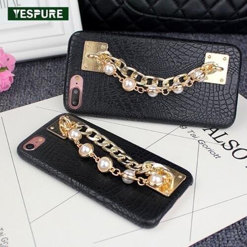 YESPURE Cellphone Phone Accessory Case for Iphone 7plus Women Phone Protector Pearl Metal Rope Lady Phone Cover Cases