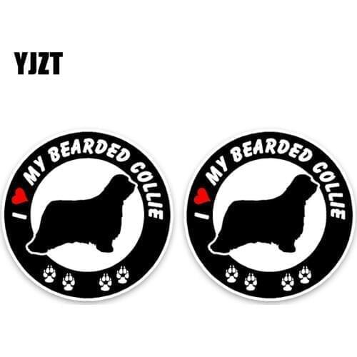 YJZT 13*13CM 2X I Love My Bearded Collie Dog Car Decoration PVC Car Sticker Decal C1-4618