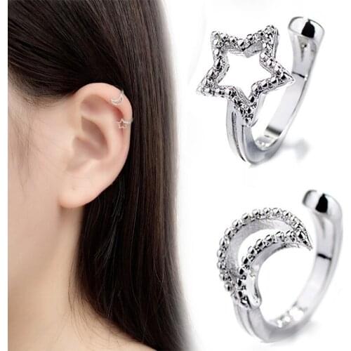 Pure Silver 925 Clip Earrings For Women Moon Star No Piercing Ear Cuff Brincos Femme Trendy Jewelry Accessories Party Gifts