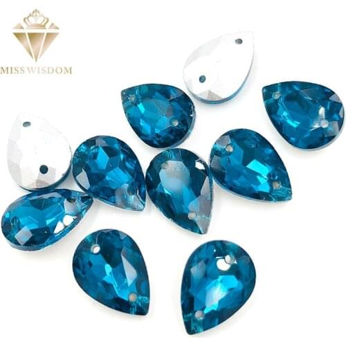 10X14/13X18mm water drop Peacock blue glass crystal pointback Double hole sew on rhinestones Diy dress wedding accessories