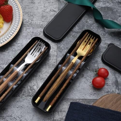 3PCS Stainless Steel Dinnerware Set Fork Spoon Chopsticks With Storage Box Outdoor Portable Tableware Set Lunch Box Bento Box