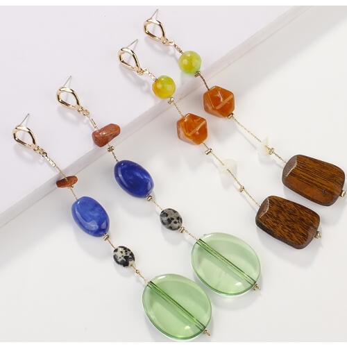 AENSOA Vintage Crystal Chain Long Earrings Temperament Super Beautiful Hit Color Wooden Pendant Fashion Party Jewelry For Women