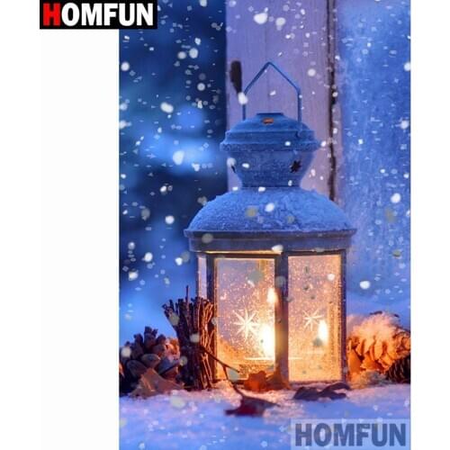 HOMFUN 5D Diamond "Light snow scenery" Diamond Embroidery Full Round/ Square Diy Diamond Painting Cross Stitch Home Decor A27815