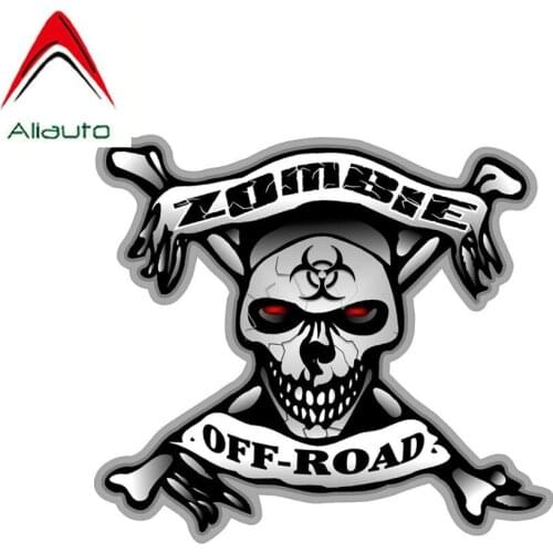 Aliauto Personality Car Sticker ZOMBIE Off- Road Skull Bone Bio Hazard Motorcycle Accessories Decals Cover Scratch,16cmx14cm