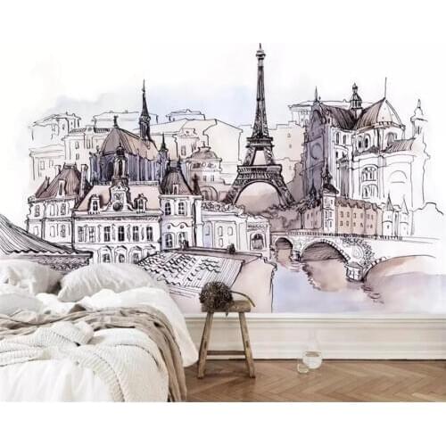 Beibehang Custom wallpaper 3D mural European-style hand-painted iron tower watercolor background wall paper decorative painting