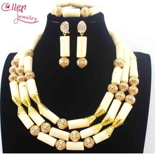 White Coral Beads Necklace Set Nigerian Wedding beads Indian Dubai Bridal beaded Necklace Set african beads jewelry sets E1160