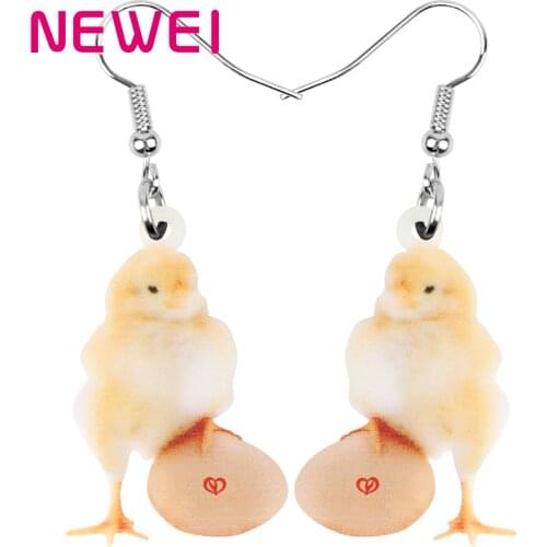 Newei Acrylic Chicken Eggs Chick Earrings Big Cute Print Farm Animal Dangle Drop Jewelry For Women Kid Fashion Gift Decoration