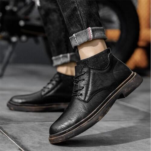 Platform Boots for Men Leather Fashion British Style Punk Rock Boots Spring Autumn Casual Lace Up Motocycle Boot Zapato Moto