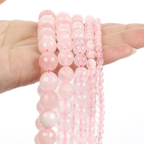 Natural Stone Beads Faceted Pink Quartz Crystal Loose Spacer Bead For DIY Jewelry Making Bracelet Necklace Finding 4/6/8/10/12MM