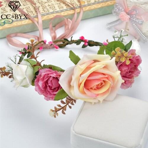 CC Garland Wreath Flower Crown Tiara Romantic Engagement Wedding Hair Accessories For Women Bridal Beach Hairwear Headdress at81
