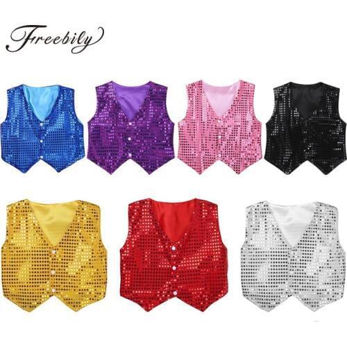 Children Shining Clothing Boys Girls Choir Students Performance Costumes Kids Hip-hop Jazz Dance Sequined Vest Stage Dance Wear