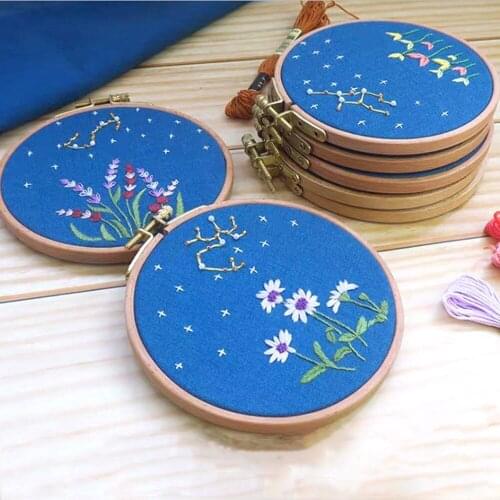 Twelve Constellations Floral Blue Cotton Cloth Embroidery Kit DIY Needlework Sewing Cross Stitch Set Handmade Crafts Home Decor