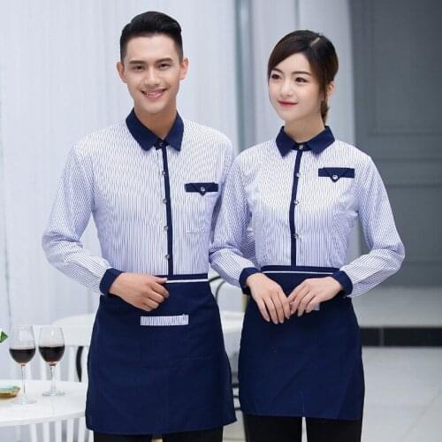 Fast-food Shop Waitress Workwear Uniform Shirts Autumn Bakery Cake Shops Hot Pot Catering Long Sleeves Men Waiter Overalls H2368