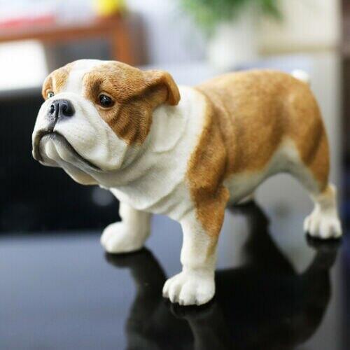 JJM Stand British Bulldog Dog Pet Figure Canidae Animal Car Decor Collector Toy PVC Model Educational for Adults Kids Gift