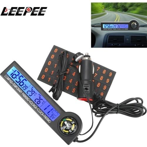5 in 1 Car Temporary parking card LCD Display Digital Blue Orange back light Multi-Function Clock Calendar Compass Thermometer
