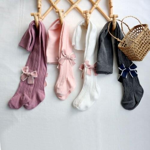 Cotton girls tights princess with bowknot pantyhose for baby girl newborn stockings bow toddler infants tights warm kids fashion