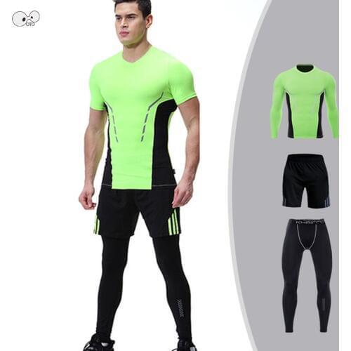 3 pcs/set Quick Dry Mens Compression Sport Suit 2019 Gym Fitness Running Set Basketball Soccer Tights Clothing Jogger Sportswear