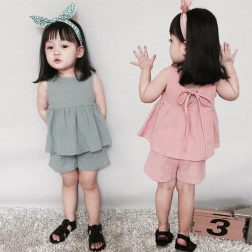 Korea Style Baby Girl Cute Sets Cotton Tops + Short PantsClothing Sets Princess Girl Toddler Pink Solid Summer Clothes