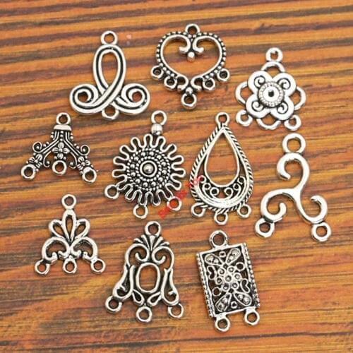 10pcs Mix Antique Silver Plated Connector for Jewelry Making Bracelet Accessories Craft DIY handmade Findings 10styles