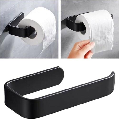 Space Aluminum Toilet Paper Holder Paper Towel Holder Wall-mounted Bathroom Kitchen Roll Paper Holder Hook Black Hanger
