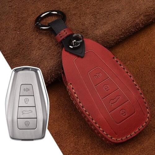 Leather Car Key Case Cover Remote Holder Shell for Geely Coolray 2019-2020 4 Buttons Car Styling Bag Accessories Fob