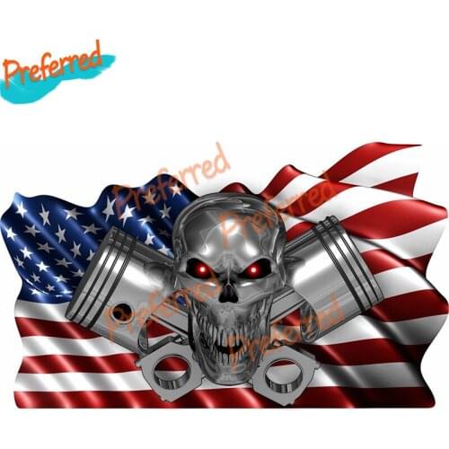 Creative USA Flag Skull Pistons Boat Cool Graphics Decal Motocross Racing Laptop Helmet Trunk Vinyl Car Sticker Die Cutting