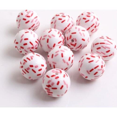 20mm 100pcs/lot Valentines Day chunky acrylic solid beads print red/pink tablet for kids necklace jewelry