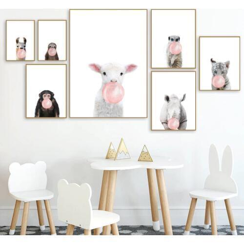 Cute Sheep Tiger Sloth Rhinoceros Balloon Nordic Posters And Prints Wall Art Canvas Painting Wall Pictures Baby Kids Room Decor