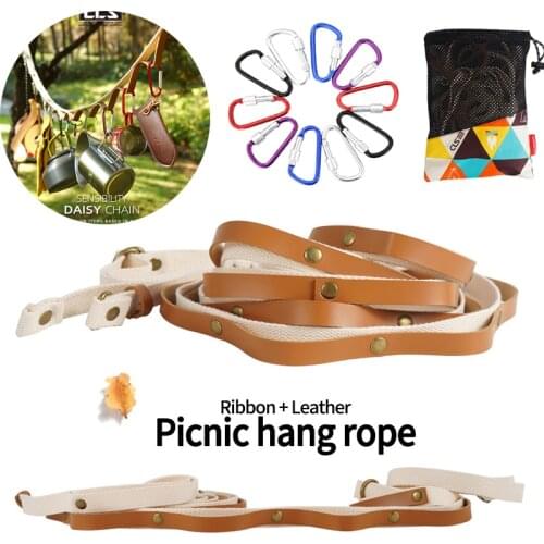 5M Multifunctional Camping Hanging Rope Lanyard PU Leather Tent Cup Hang Lamp Outdoors Hang Clothesline with Hook Accessories