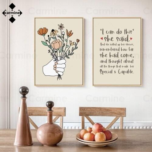 Flowers and Letters Wall Art Canvas Pictures Nordic Posters and Prints Modern Wall Posters for Room Interior Decoration Bedroom