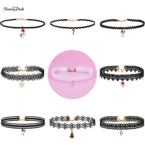 Cute Alloy Enamel Charms Choker Necklace Chunky Alloy Christmas Pendants Choker Collar Fashion Women Lace Choker Colliers Colar