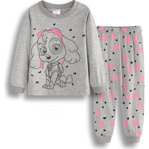 Dog Baby Girls Pajamas Suits 2 3 4 5 6 7 years Children Clothes Sets Girl Clothes sets T-Shirts Pant Sleepwear 100%Cotton Autumn