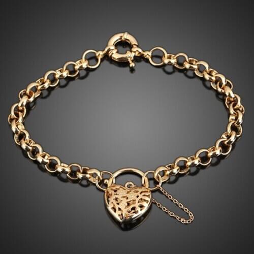Drop Shipping Chain Bracelet Gold Color Women Love Heart Link Bracelet Hallow Out Bracelets Bangles Valentines Day Gift