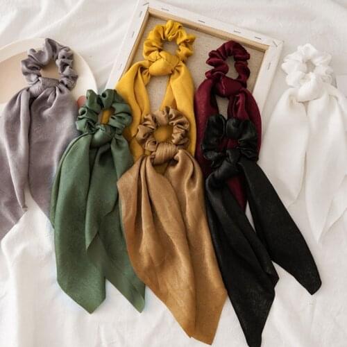 Vintage Women Satin Scrunchie DIY Bow Streamers Hair Scrunchies Ribbon Hair Ties Horsetail Ties Head Wrap Hair Accessories Hot