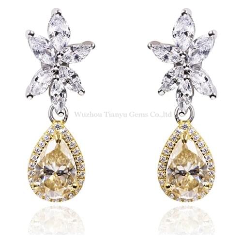 Tianyu Gems Silver Earrings 2 Carat Yellow Moissanite Diamonds Women Jewelry 5*7.5mm Pear Gemstones Drop Earrings Wedding Gifts