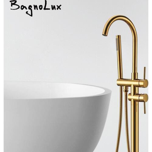 Vidric Modern Luxurious Tub Filler Floor Mounted Bathtub Faucets with Hand Shower Standing Bath Faucet Single Handle Mixer Tap