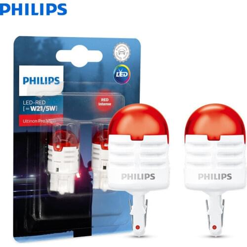 Philips Ultinon LED T20 W21/5W 580 7443 12V 11066ULRX2 Red Color Turn Signal Lamps Stop & Tail Light Reverse Bulbs (Twin Pack)