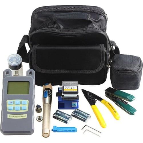 Fiber Optic FTTx ToolKits 6 In 1 Optical Fiber Fiber Cleaver FC-6S/ Strippers Optical Power Meter 1mW/ Golden Color VFL 1mW