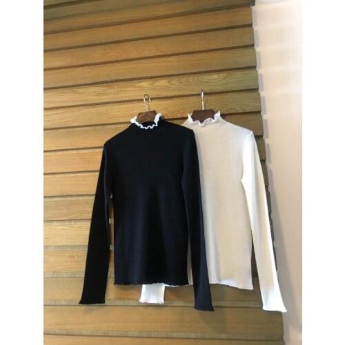 Ladies 2021 fashion new long sleeve sexy casual frill ruffled wool pit pattern pullover 1023