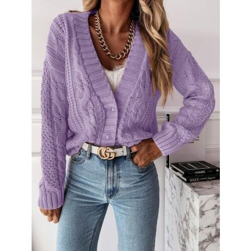 Sweater Women Autumn Winter Solid Color Single-Breasted V-Neck Long SleeveLoose Knitted Cardigan Woman Clothing 2021 Casual Coat