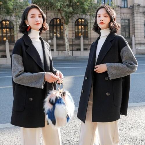 Wool Coat Women Double Sided Jacket Winter Coat Women Spliced Streetwear Windbreaker Abrigos Mujer Invierno 2020 65052 YY625