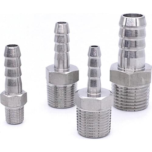 1/8" 1/4" 3/8" 1/2" 3/4" BSPT Male x Fit 6/8/10/12/14-20mm Hose Barb Hosetail Fitting 304 Stainless Water Gas Propane