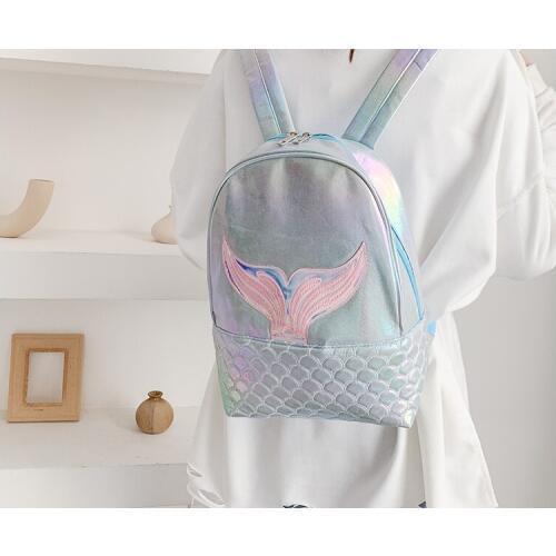 1 piece shining PU leather cartoon mermaid child girl fish tail backpack fishtail cute mini school bag fashion shoulder bag