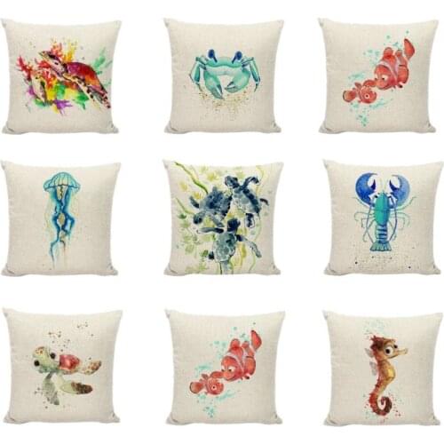 1 pcs Creative Cushion Cover Marine Ocean Style Sea Turtle Starfish Sea Horse Patterns Cotton Linen Home Bed Decor Pillow Cases