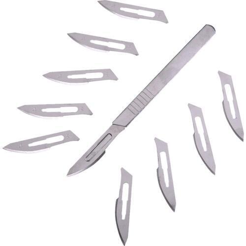 23# Carbon Steel Surgical Scalpel Blades + 1pc 4# Handle Scalpel DIY Cutting Tool PCB Repair Animal Surgical Knife #30