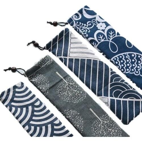 300pcs Japanese Style Portable Tableware Storage Bag Canvas Drawstring Travel Carrying Case For Straw Cutlery Spoon SN474