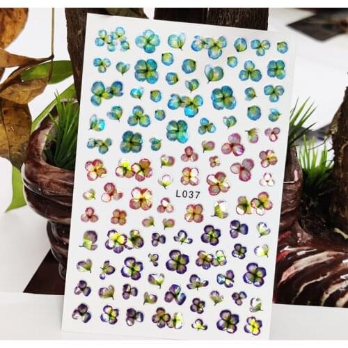 3D Nail Sticker Waterproof Shining Decals Stickers for Nails Shiny Leaf Flowers Petal Nail Art Decoration Aurora Silver Design