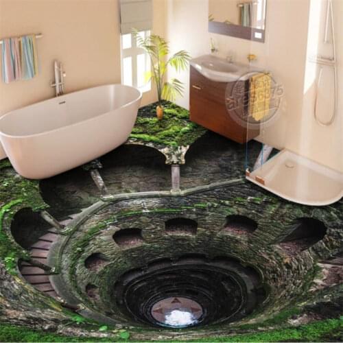 3D flooring bathroom custom 3d floor stairs waterproof self-adhesive murals creative 3d floor print
