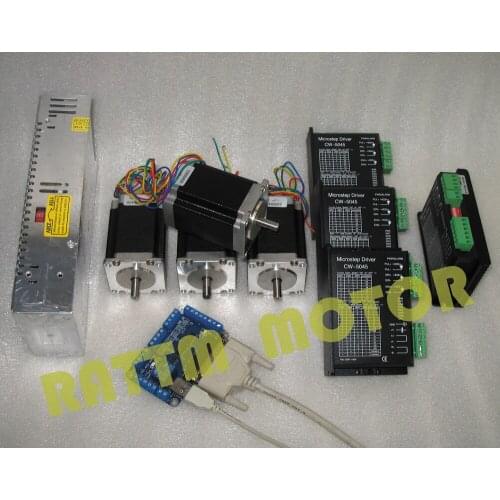4 axis CNC controller kit 4PCS Nema23 81mm/3A/308 oz-in stepper motor&stepper motor driver 256 microstep and 4.5A current